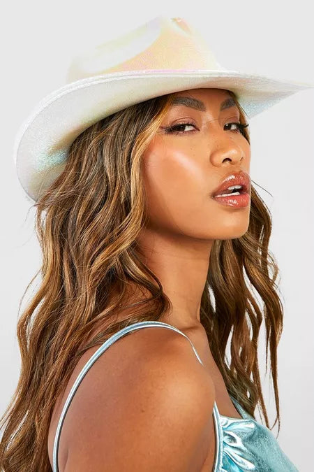 White Metallic Festival Cowboy Hat
