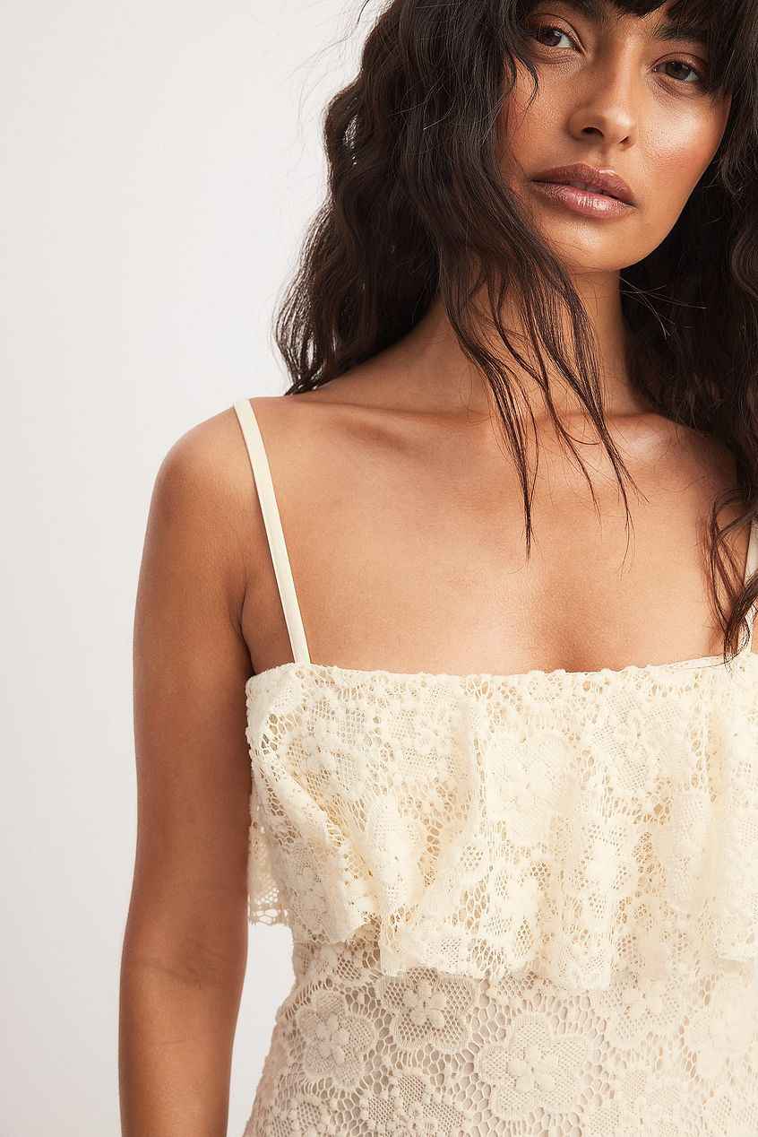 Na-kd Flounce Crochet Midi Dress