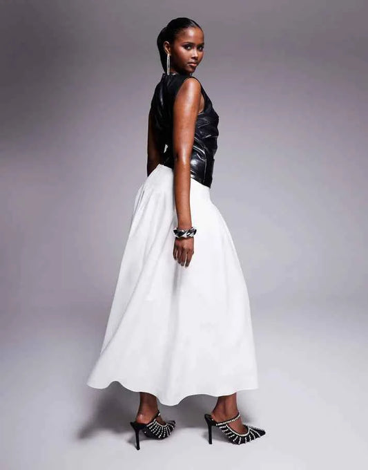 Forever New contrast PU maxi dress in monochrome
