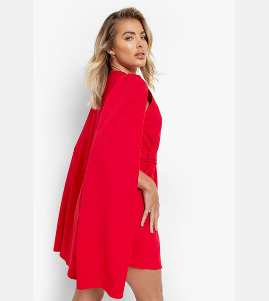 Boohoo Cape Sleeves Belted Mini Blazer Dress