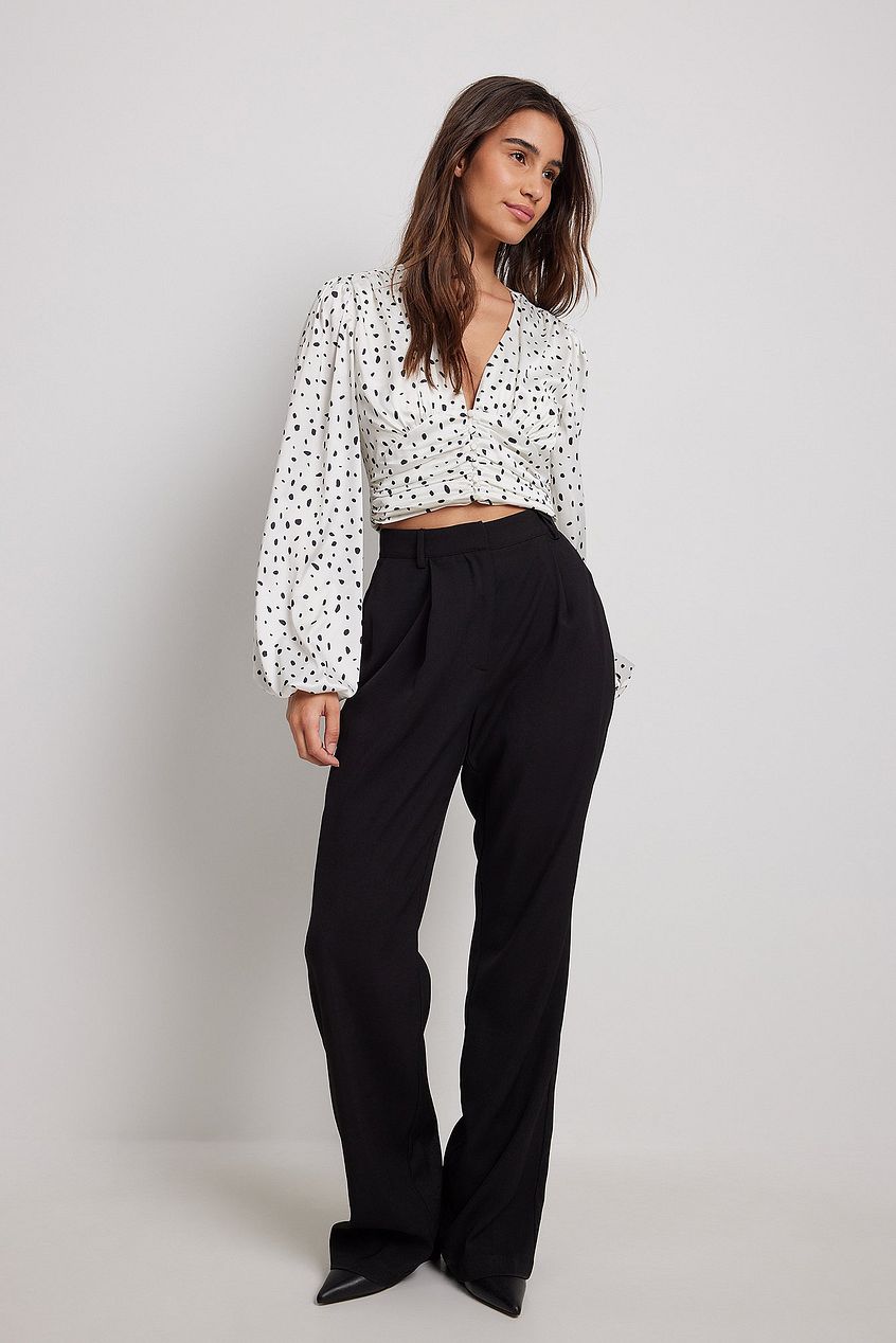 Gathered Waist V-neck Satin Blouse