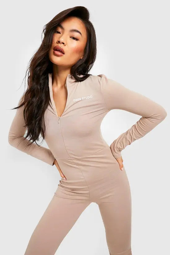 boohoo Slogan Detail Zip Front Jumpsuit