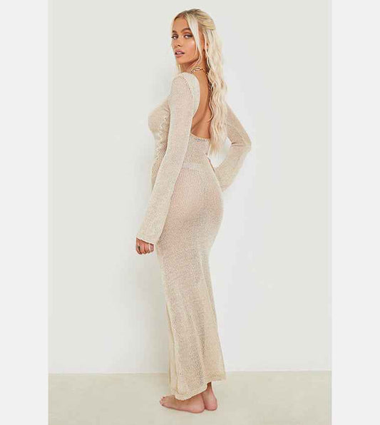 Boohoo - Sheer Knit Low Back Maxi Beach Dress