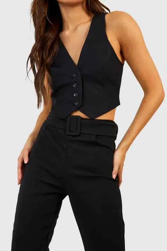 boohoo High Waisted Buckle Belted Tapered Trousers
