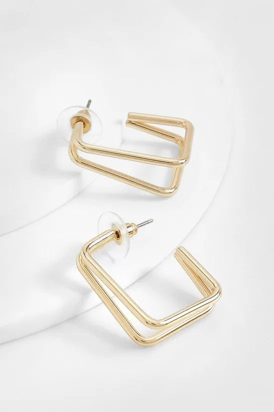 Polished Square Double Row Hoop Earrings