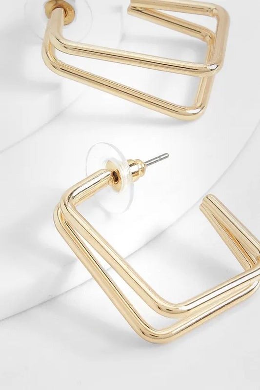 Polished Square Double Row Hoop Earrings