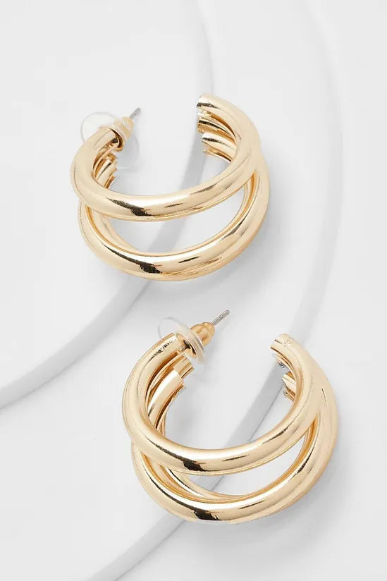 Polished Triple Row Hoop Earrings