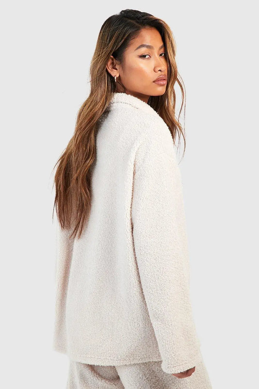 boohoo Fluffy Collared Fleece Loungewear Shirt