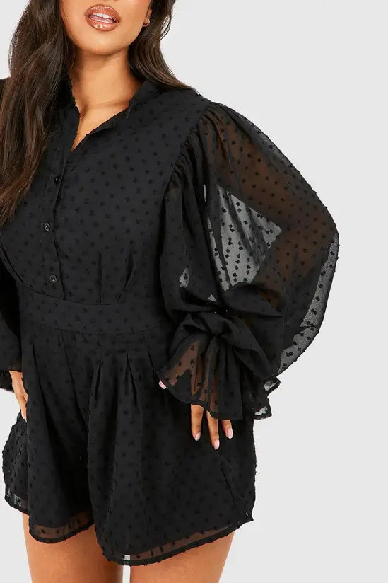 Boohoo - Petite Dobby Chiffon Volume Sleeve Playsuit