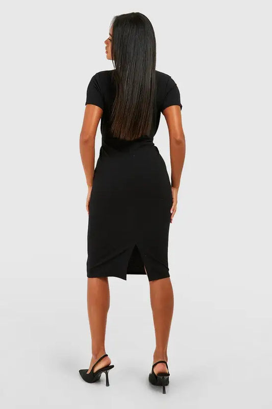 boohoo Jersey Crepe Pleat Front Belted Midi Dress