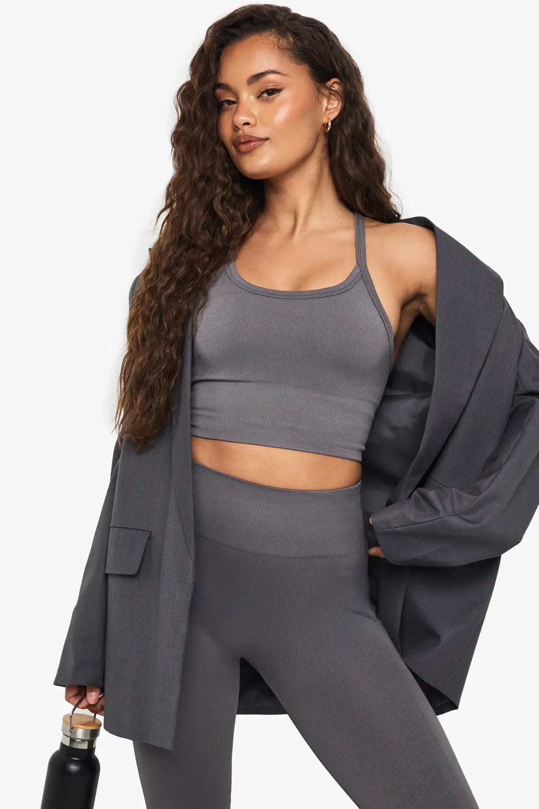 Boohoo Basics Seamless Rib Longline Light Support Sports Bra