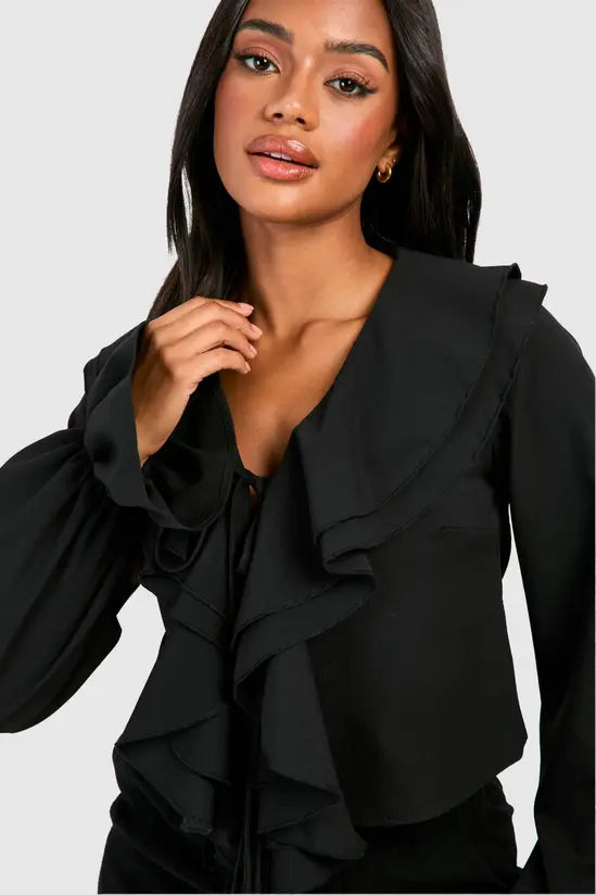 boohoo Ruffle Tie Front Blouse