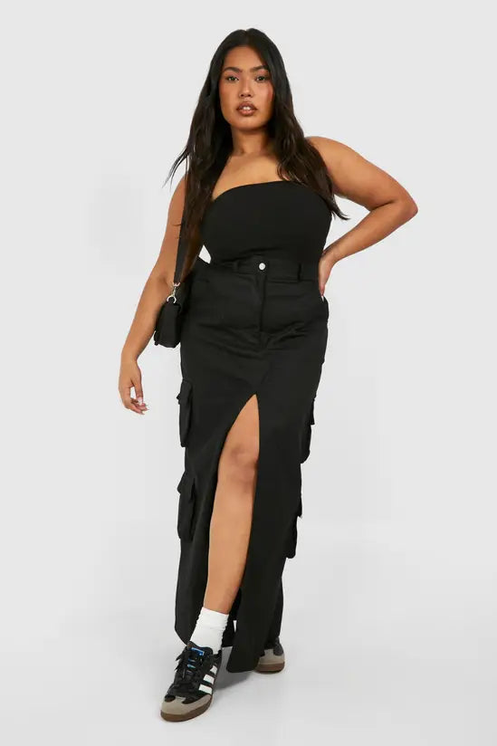 Boohoo Plus Cargo Pocket Midi Skirt