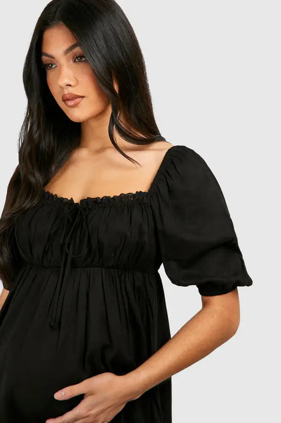 boohoo Maternity Linen Look Milk Maid Midi Dress