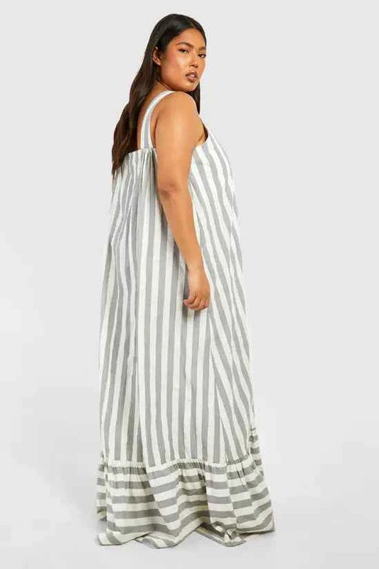boohoo Plus Wide Stripe Trapeze Maxi Dress