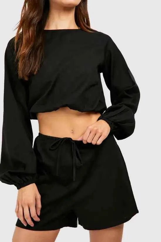 boohoo Tall Beach Shorts And Puff Sleeve Top Co-ord