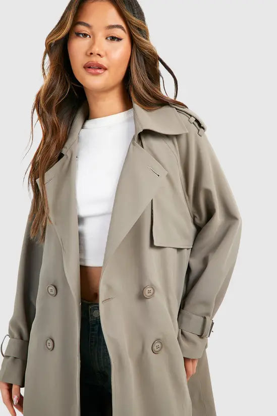 boohoo Oversized Double Breast Trench Coat