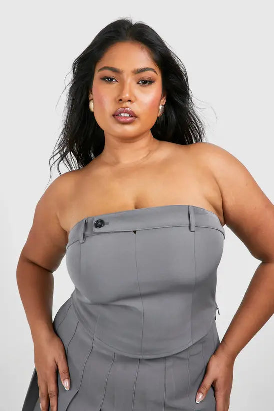 boohoo Plus Button Detail Tailored Corset Top