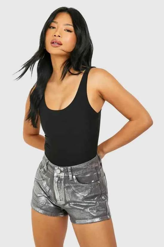 Boohoo Petite Silver Metallic Denim Shorts