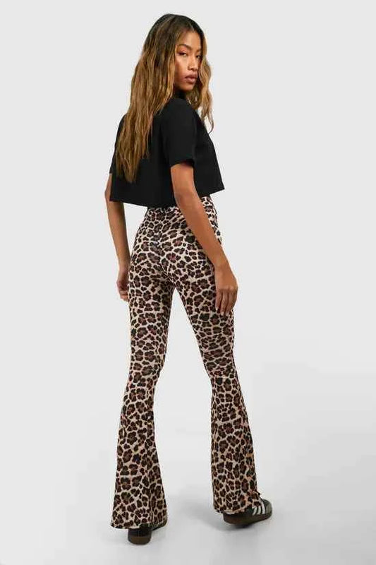 Boohoo Leopard High Waist Basic Fit & Flare Trouser
