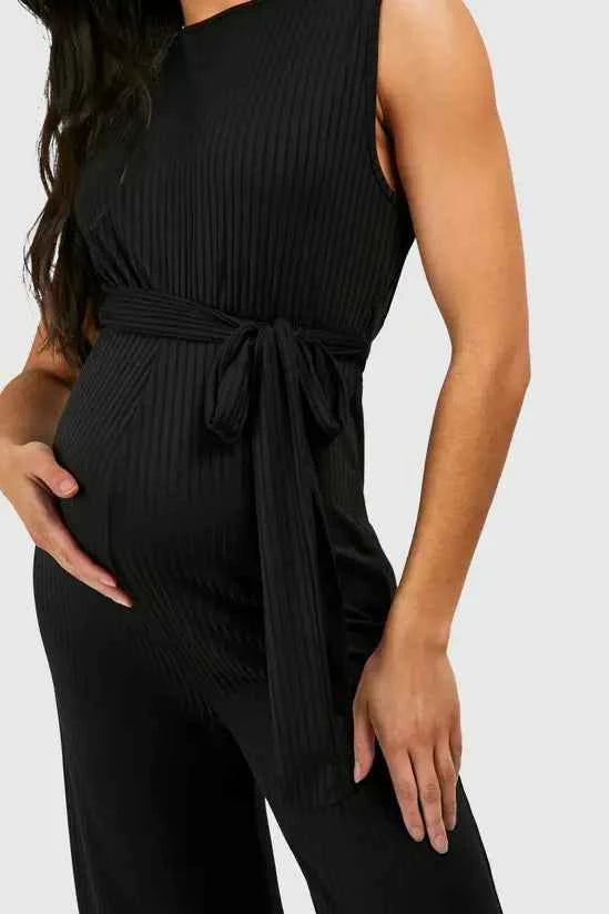 Boohoo - Maternity Rib Belted Sleeveless Lounge Jumpsuit