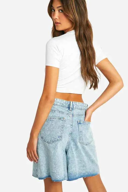 boohoo Folded Waistband Longline Denim Short