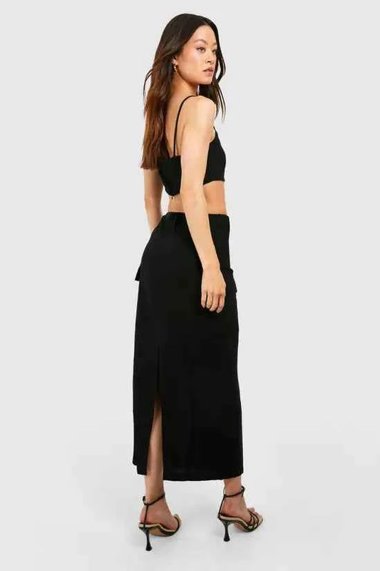 boohoo Tall Linen Look Pocket Midaxi Skirt