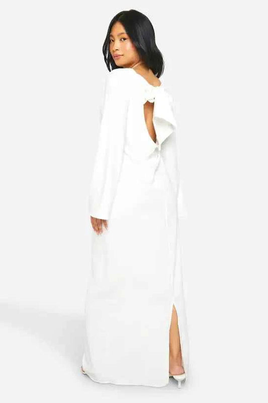 boohoo Petite Bow Detail Open Back Maxi Dress