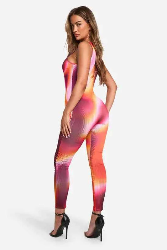 Boohoo Body Print Slinky Sleeveless Unitard Jumpsuit