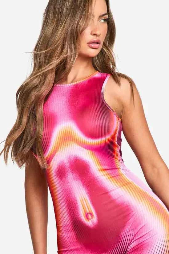 Boohoo Body Print Slinky Sleeveless Unitard Jumpsuit