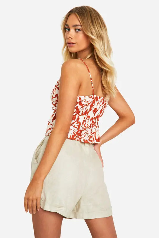 boohoo Rust Floral Printed Cami Top