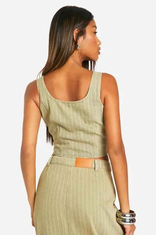 boohoo Tinted Wash Denim Crop Top