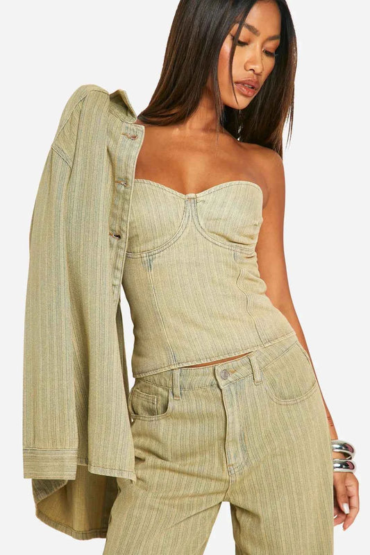 boohoo Tinted Wash Denim Corset
