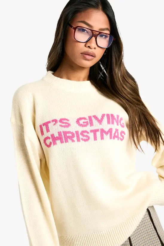 boohoo Its Giving Christmas Slogan Oversized Jumper