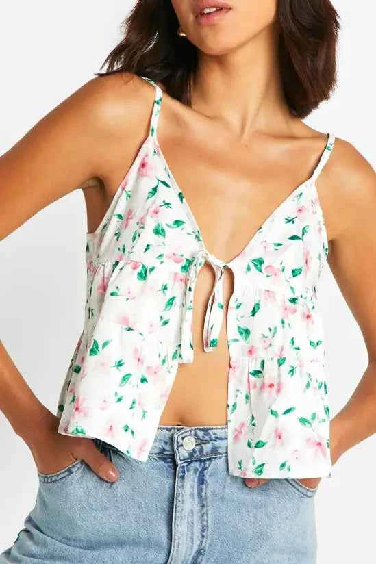 boohoo Floral Tie Front Cami
