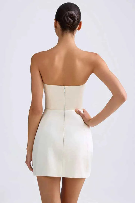 Ohpolly - Bandeau Structured Tulip Mini Dress in Ivory