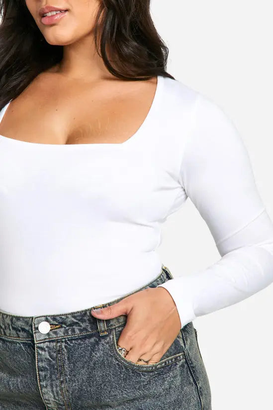 boohoo Boohoo Basics Plus Cotton Square Neck Long Sleeve Bodysuit