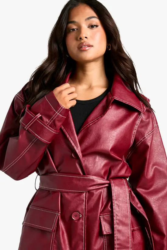 boohoo Petite Contrast Stitch Trench Coat