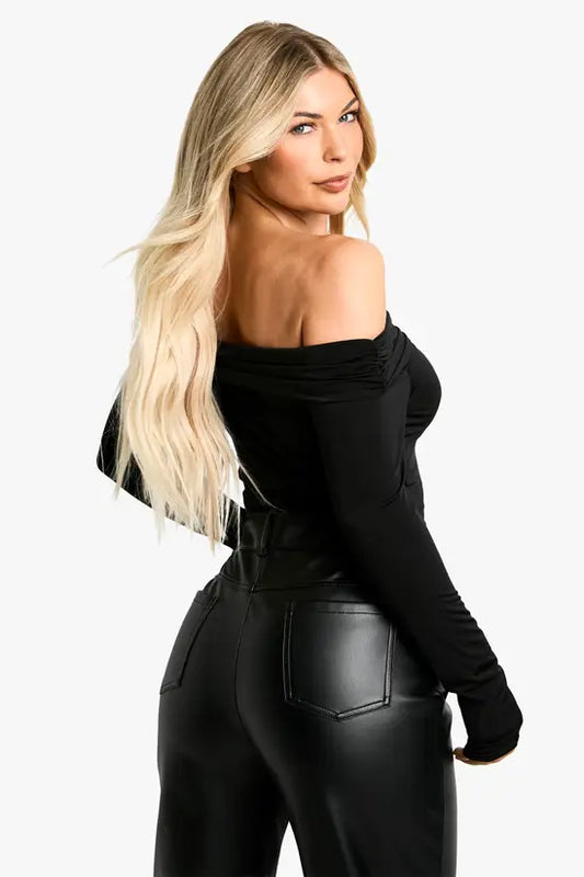 boohoo Slinky Trim Detail Bardot Bodysuit