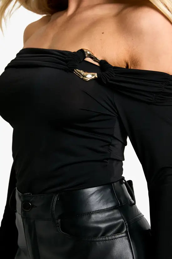 boohoo Slinky Trim Detail Bardot Bodysuit