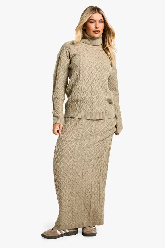 boohoo Cable Roll Neck Jumper And Maxi Skirt Knitted Co-ord