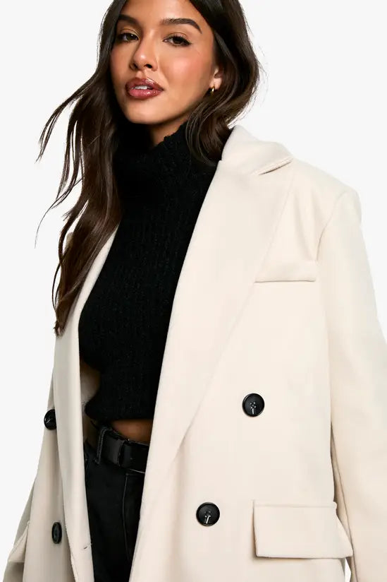 boohoo Oversized Cuff Detail Wool Look Coat
