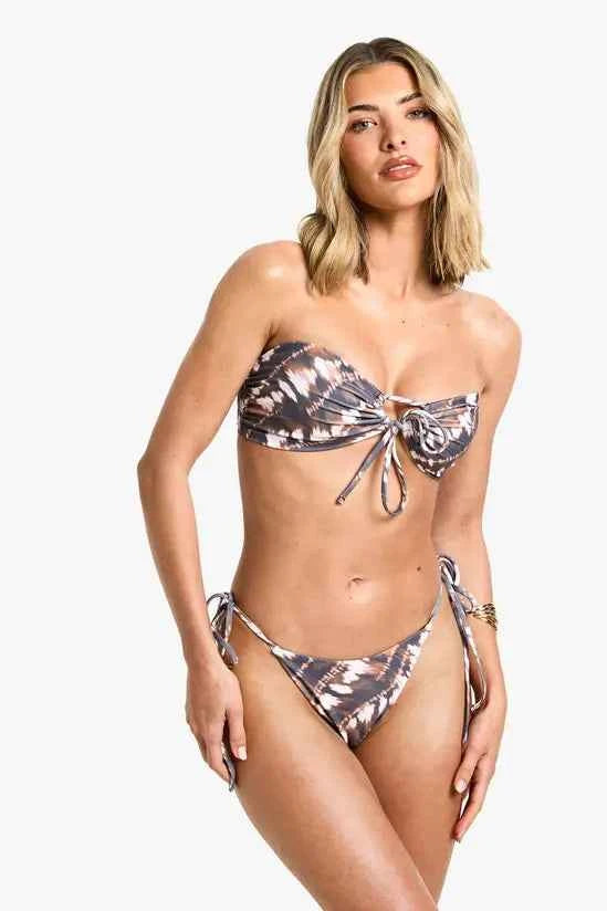 boohoo Tie Dye Print Tie Front Bandeau Bikini Top