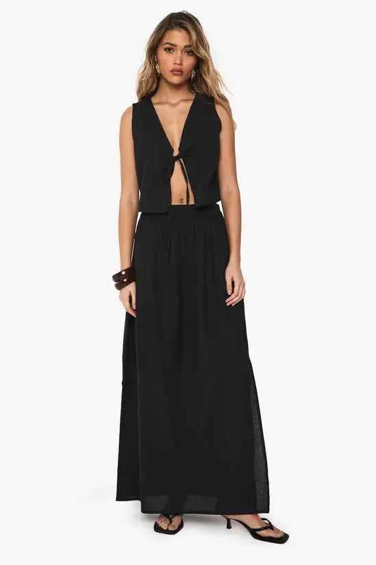 boohoo Linen Look Tie Front Crop