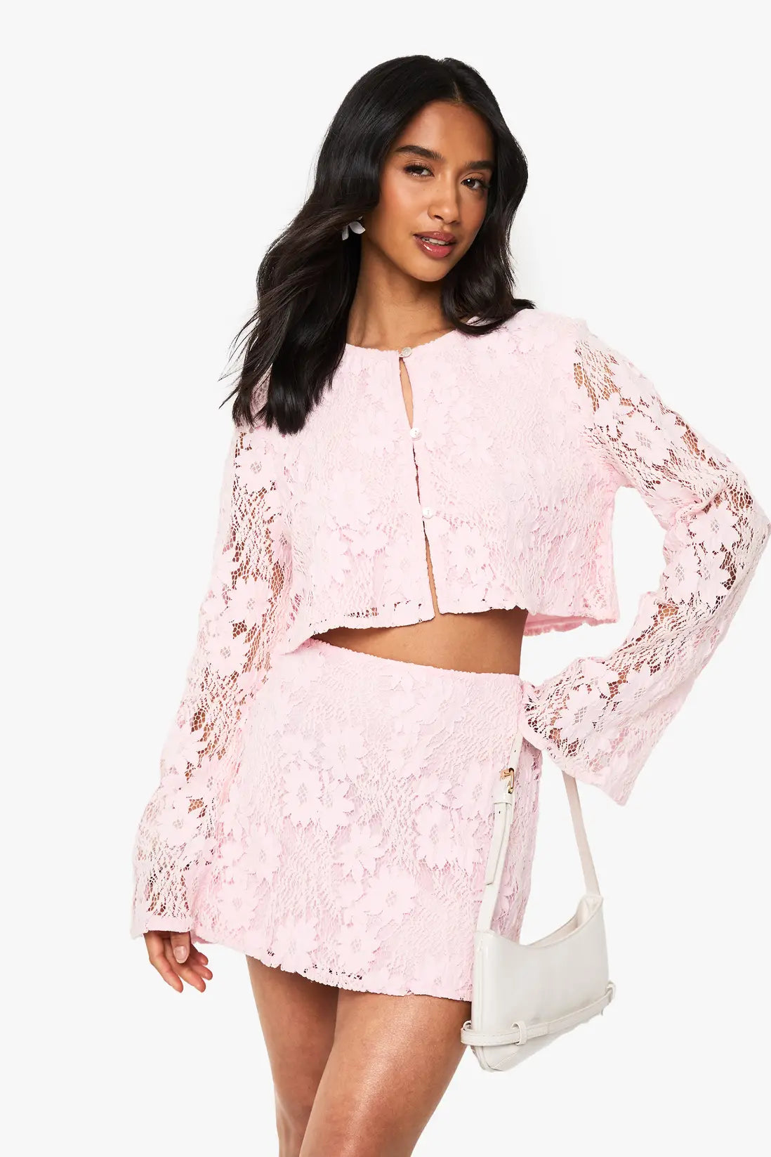 Boohoo - Petite Crochet Long Sleeve pink