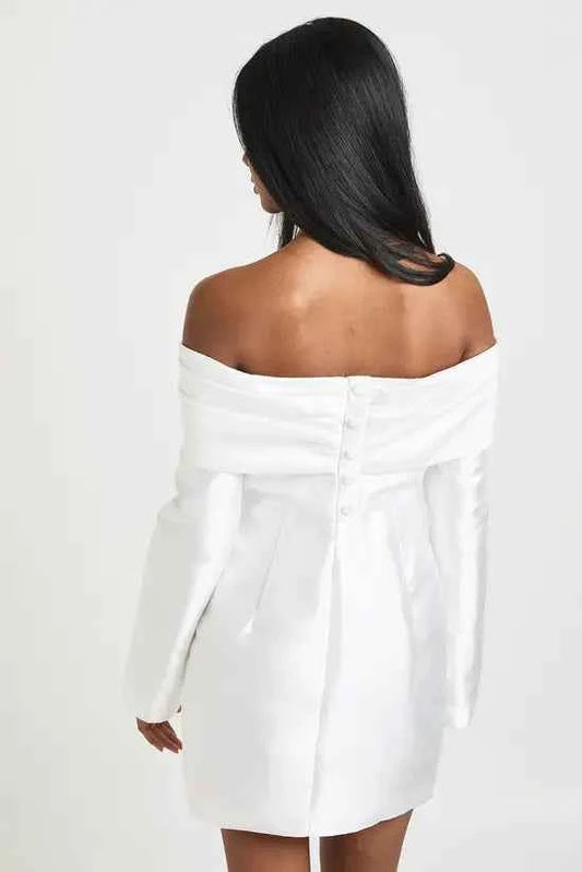 boohoo Satin Structured Bardot Mini Dress