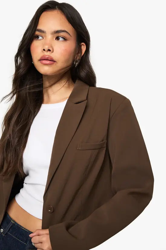 boohoo Tailored Cinched Waist Crop Blazer