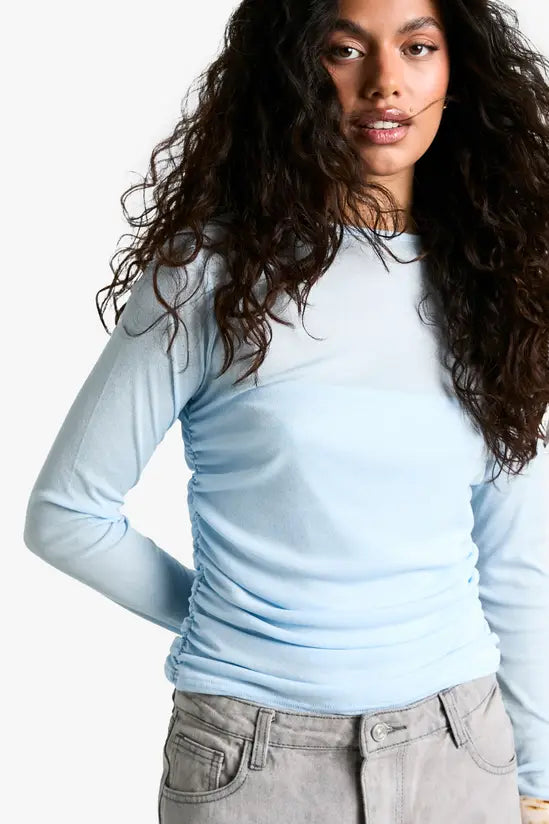boohoo Textured Mesh Ruched Side Top