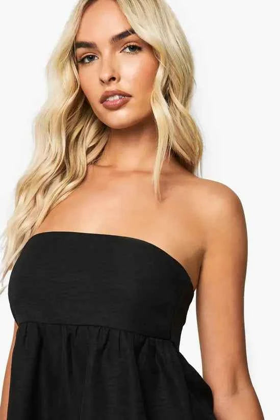 boohoo Linen Look Ruched Seam Detail Bandeau