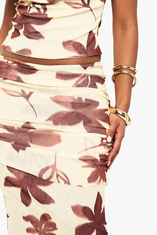 boohoo Textured Mesh Ruched Overlay Maxi Skirt